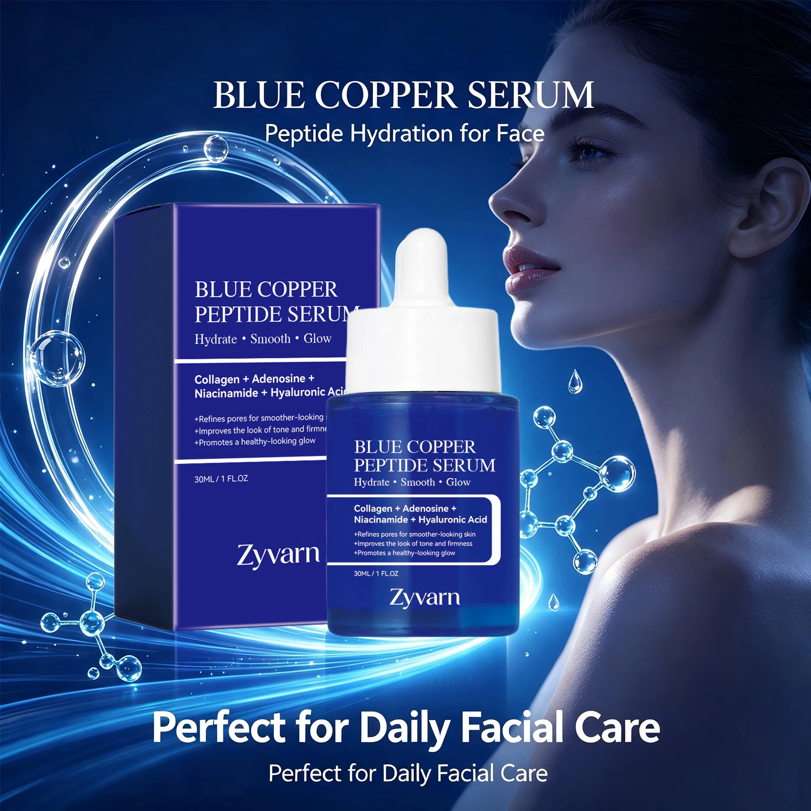 Blue Copper Peptide Serum Minimizes Pores Deep Hydration Brightening Dull Skin Firming Lifting Smooth Facial Repair Essence