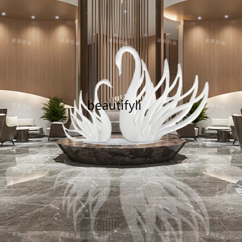 

Hotel lobby swan floor decoration sales hall large transparent resin modern aesthetic art installation