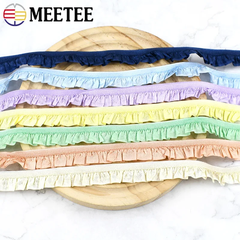 

20/45M 15mm Ruffle Hairband Elastic Rope Rubber Band Lace Trim Clothes Dresses Bar Decor Stretch Ribbons DIY Sewing Accessories