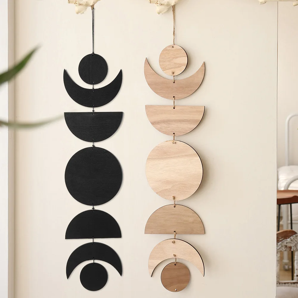 Guirnalda de fase lunar de madera para decoración de pared, decoración de Ramadán, decoración bohemia para el hogar, dormitorio, sala de estar, guardería, adorno, manualidad para regalo