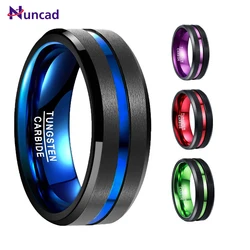 NUNCAD Men's 8mm Tungsten Carbide Ring Blue Purple Ring Beveled Edge Wedding Band Size 4-17 Comfort Fit T004R