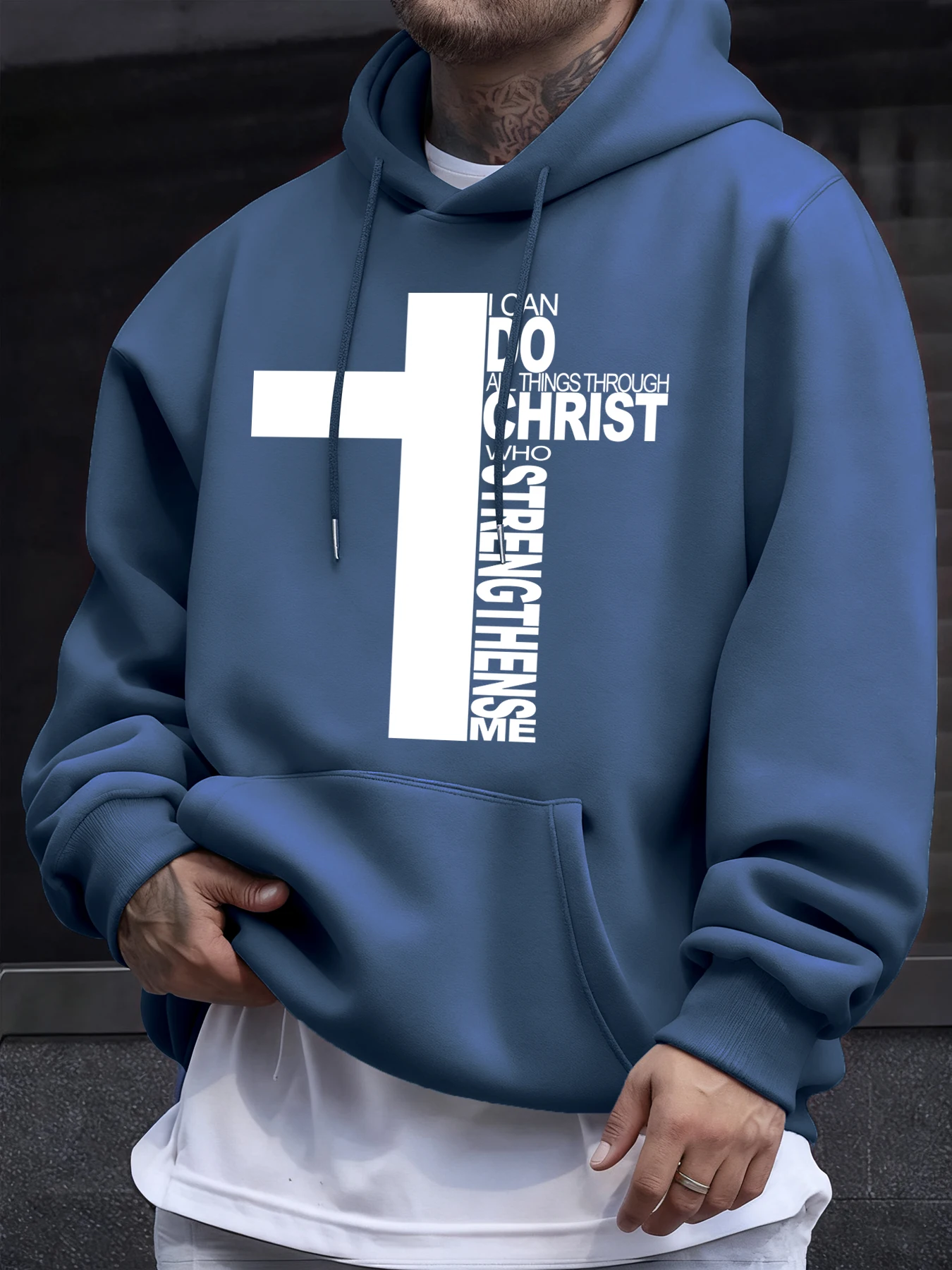 Sudaderas con capucha para hombre con estampado de Christ Has Made Me Invincible, holgadas, retro, de manga larga, con bolsillo, ropa básica de otoño, sudaderas informales de forro polar
