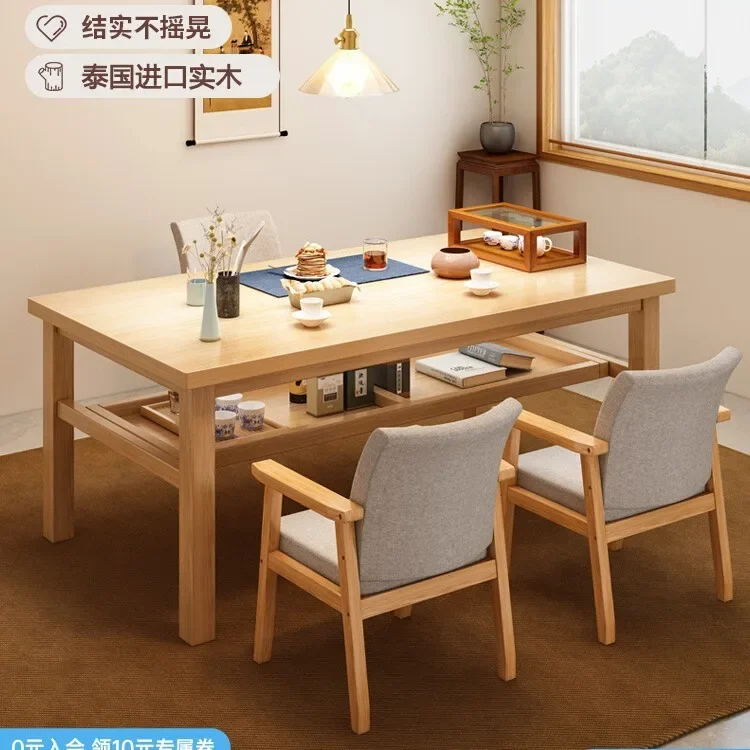 Solid wood table and chair combination one table and five chairs simple office new Chinese balcony large board tea table