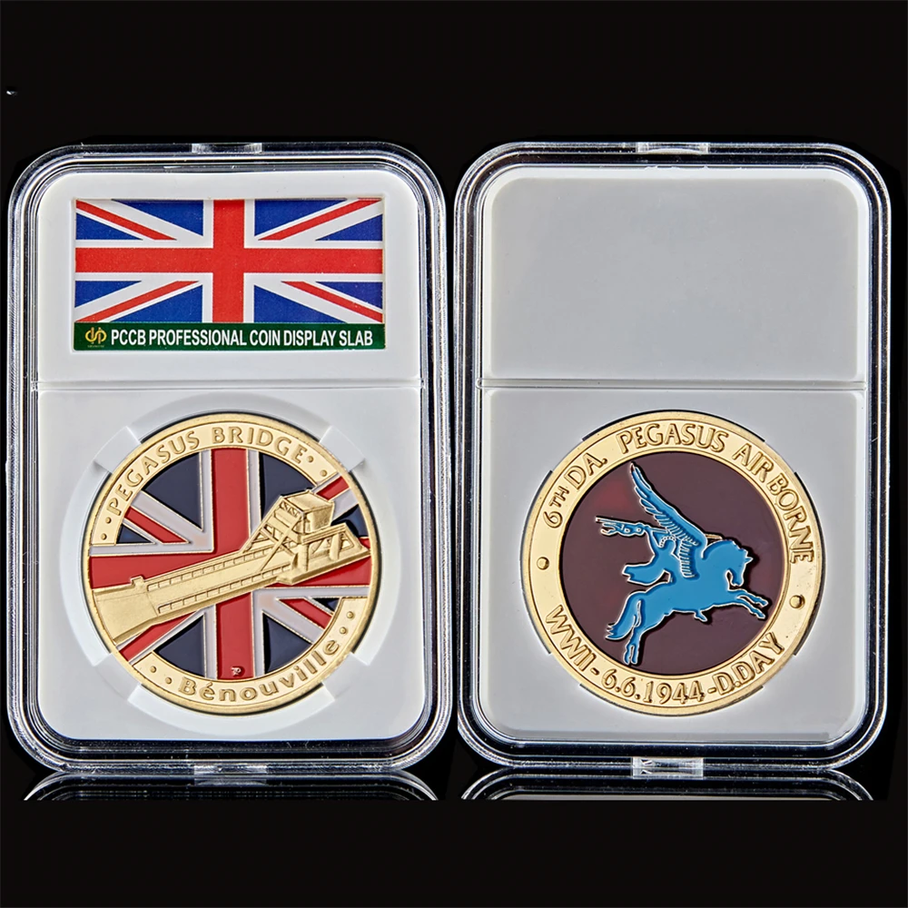 

WWII UK Airborne Normandy Landing Commemorative Coins 70th Anniversary Gold Plated With Capsule Protection