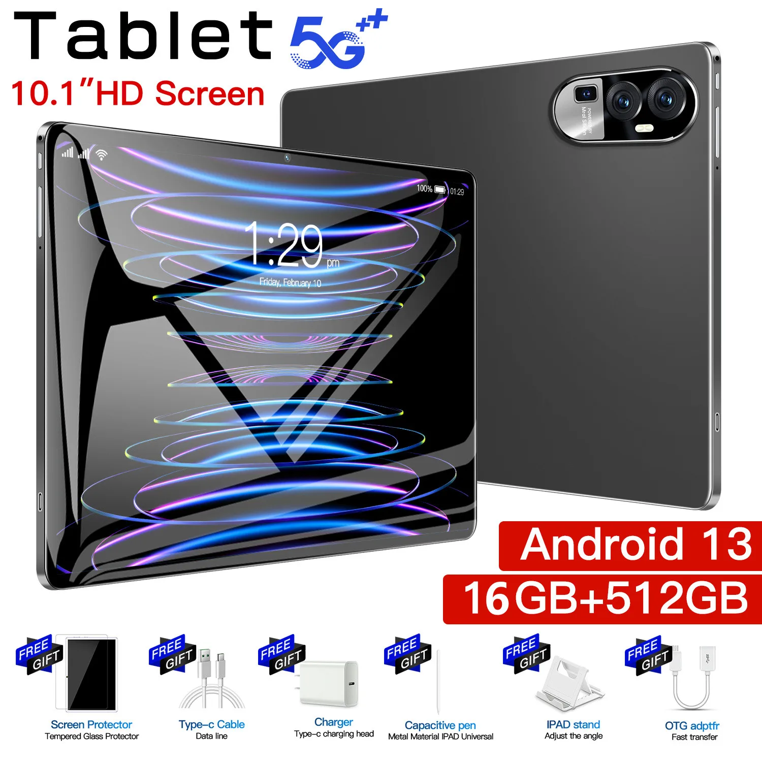2023 Global Version New 15 Pro Tablet 10.1 Inch 16GB 512GB Android13 5G Dual SIM Phone Call GPS Bluetooth WiFi WPS Tablet PC