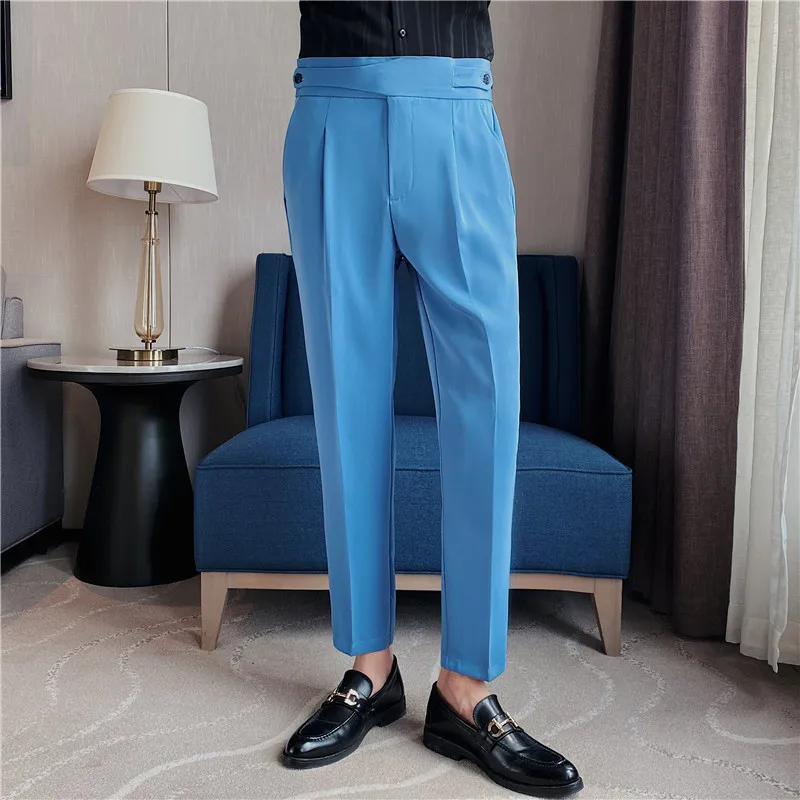 Men Summer Boutique Suits Pants Male Formal Wear Trousers Quality Men British Style Ice Silk Fabric Business Casual Suit Pants