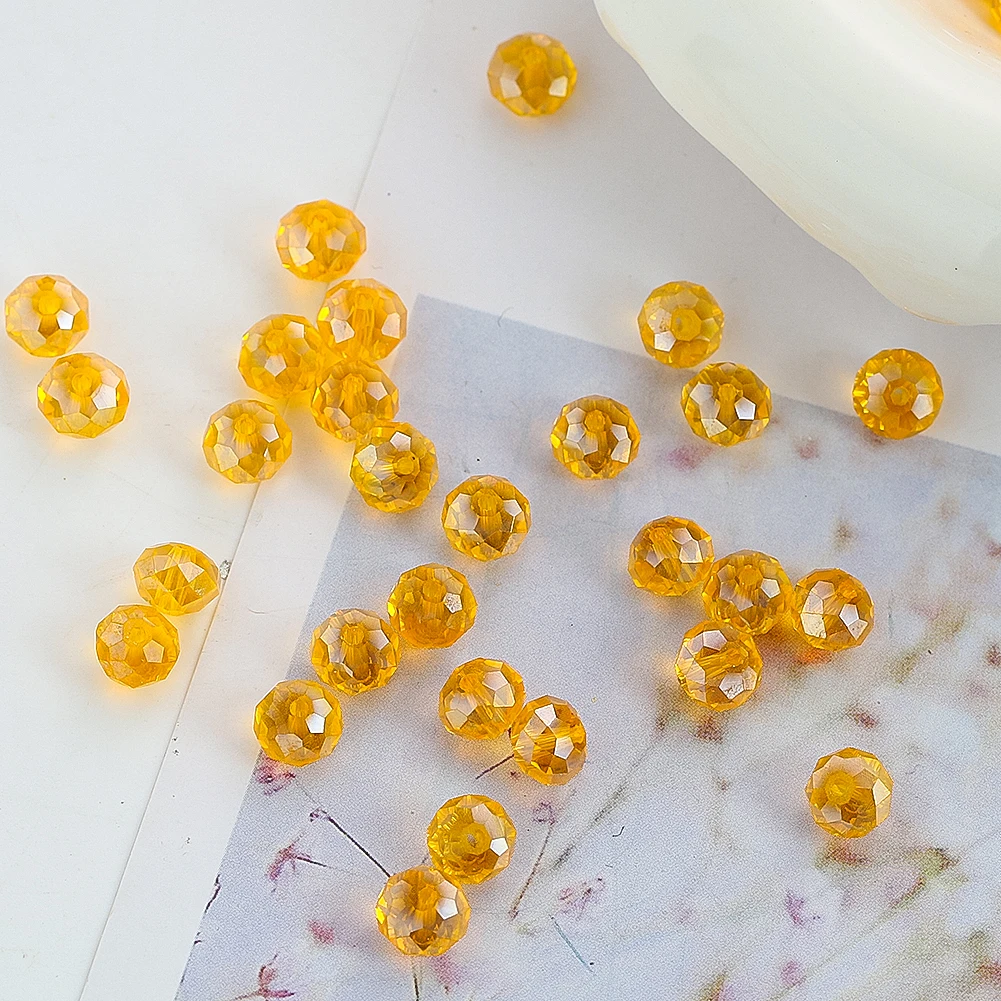 68pcs Orange Glass Crystal Beads 8mm Faceted Wheel Loose Spacer Beads for Jewelry Making DIY Necklace Earrings Craft Accessories