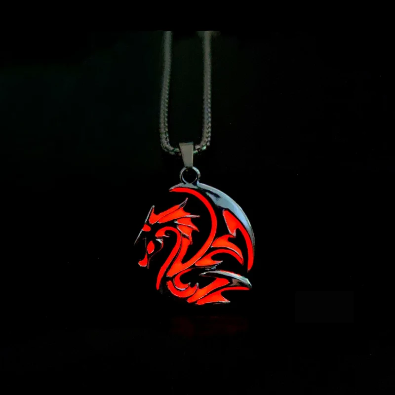 Trendy Male Domineering Luminous Flame Dragon Necklace Dragon Pendant Necklaces Glow in the Dark Jewelry