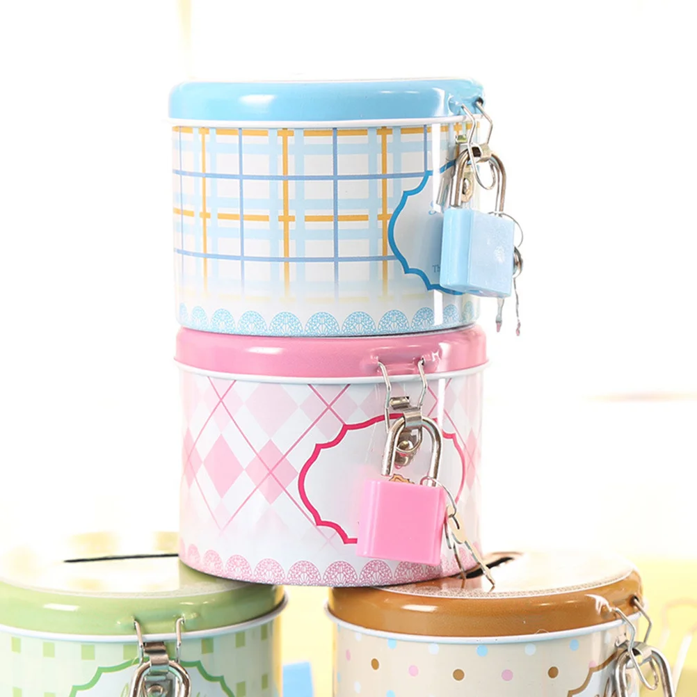 

3Pcs Piggy Bank Tinplate Metal Coin Bank Lock Creative Round Saving Pot Bedroom Decoration Kids Money Holder Tinplate Saving Pot