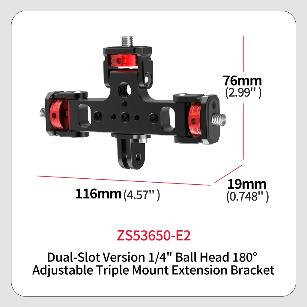 Dreifach-Montageadapter aus Aluminiumlegierung mit 1/4 3/8 ARRI-Gewinde 180 ° -360 ° Neigbarer Halter für Kamera, Handy, Stativ, Kugelköpfe und Mikrofon – Detail 15