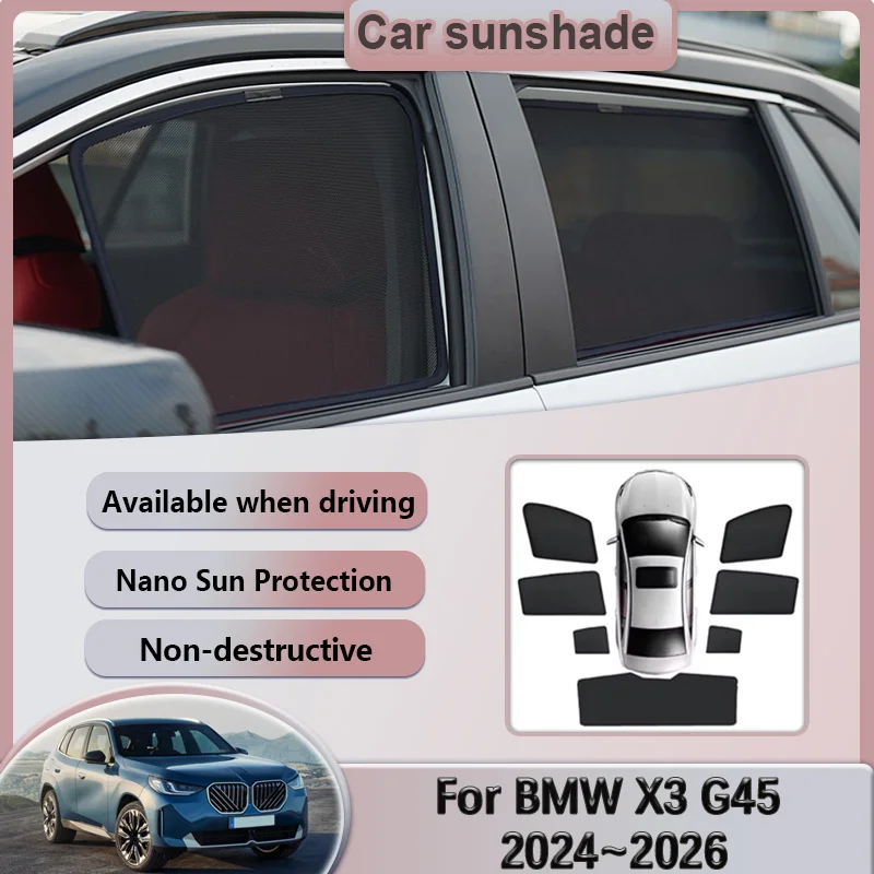 

For BMW X3 G45 2024 2025 2026 Car Mesh Sunshade Magnetic Window Sun Visor Privacy Curtain Shades Coverage Auto Tools Accessories
