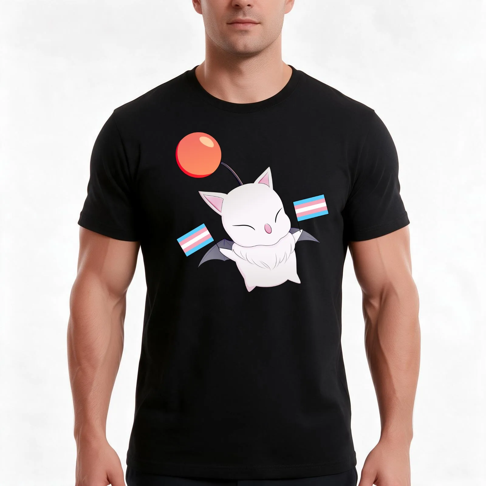 Trans Pride Moogle [FFXIV] T-Shirt, Summer Casual Cotton Tee, Oversized Streetwear Tops, Vintage Graphic Print, Unisex Men Women