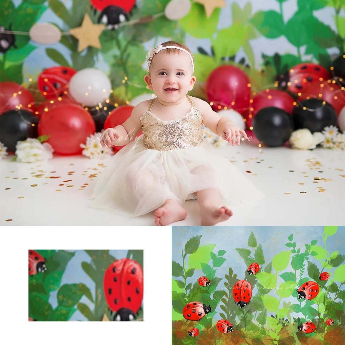 

Insect Garden Backgrounds Cake Smash Kids Adult Photography Props Child Baby Ladybug World Decors Photo Backdrops