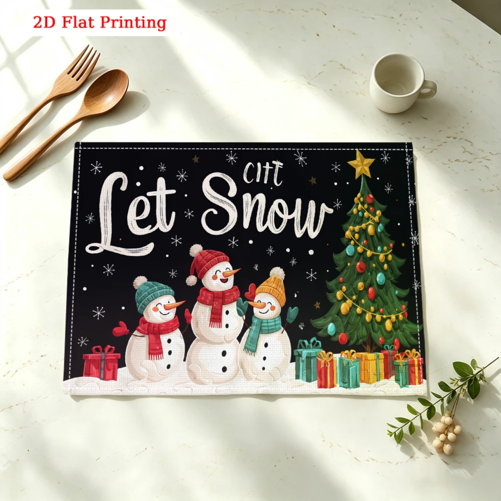 Let It Snow Snowmen Christmas Tree Kitchen Placemat Coaster Linen Pad Dish Coffee Cup Table Mat 30x40cm Home Decor