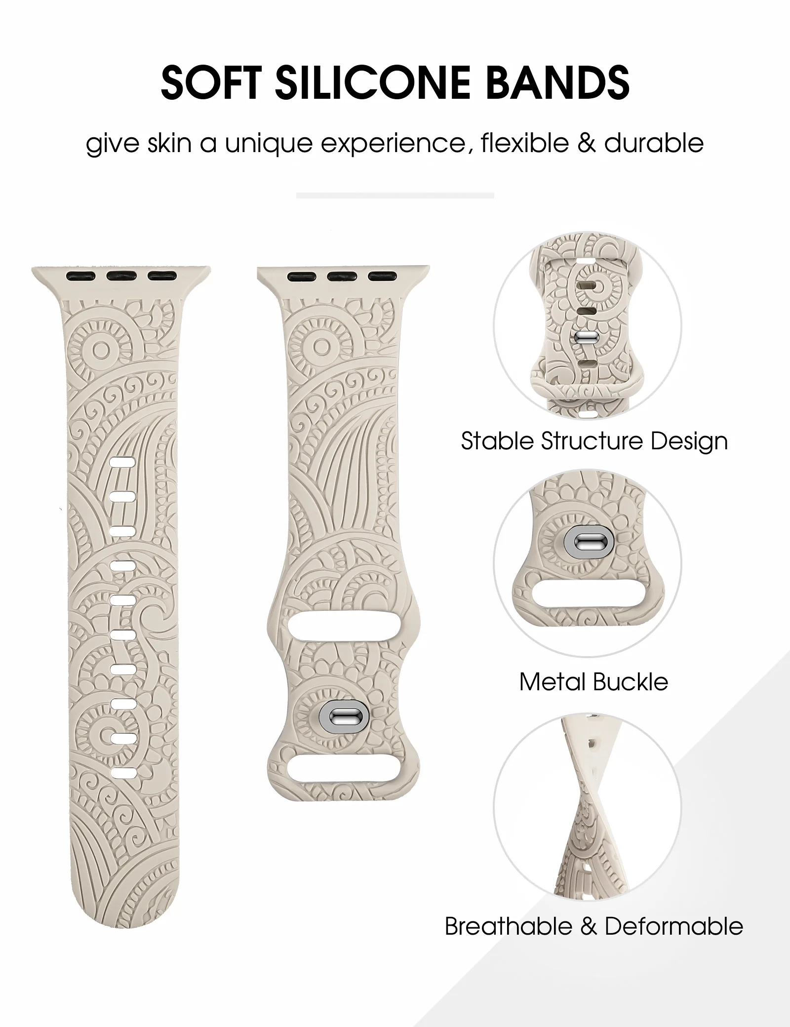 Totem Engraved Strap for Apple Watch Series 9 8 7 41mm 45mm Soft Silicone Sport Band for iWatch 6 5 4 3 SE 40 44mm 42 38mm 49mm