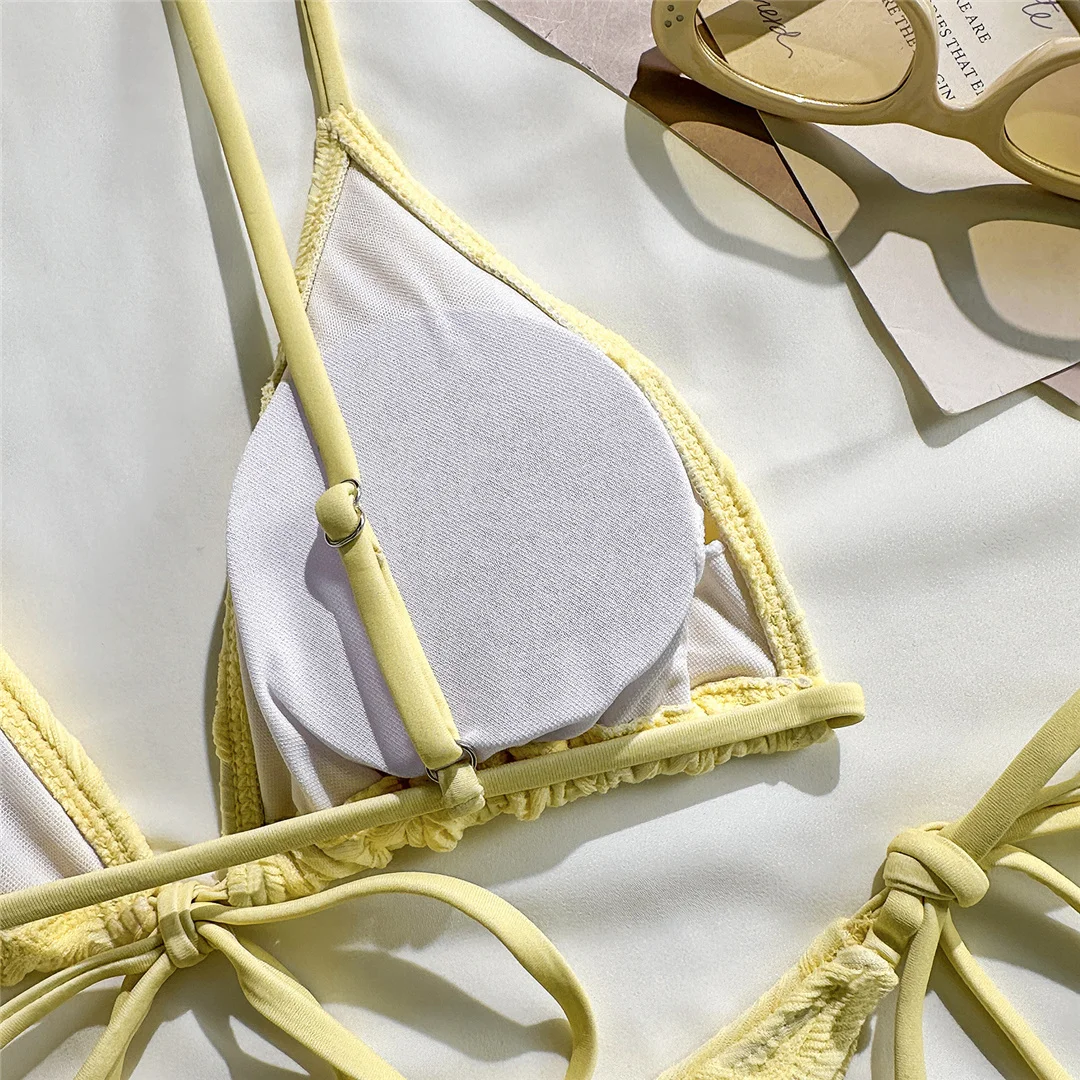 5 Farben, Neckholder-Bikini mit Falten, zweiteiliger Damen-Badeanzug, Badebekleidung für Damen, Badeanzug mit hohem Beinausschnitt, Badeanzug, Modell V7596 – Detail 19