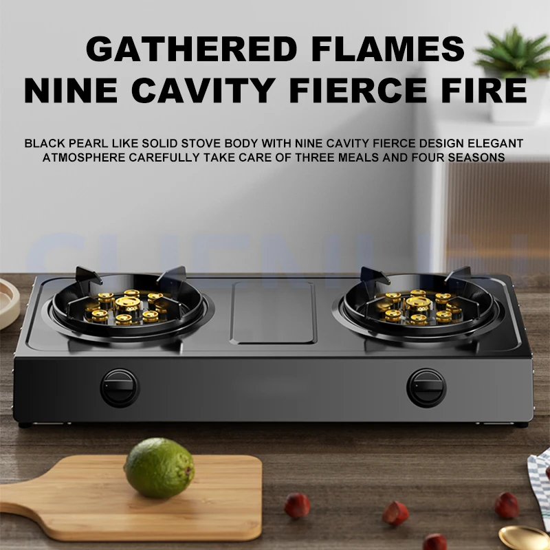 Réchaud à gaz de bureau en acier inoxydable, 2 brûleurs, double réchaud, ménage, bain, feu, vequefié, naturel, cuisinière à gaz