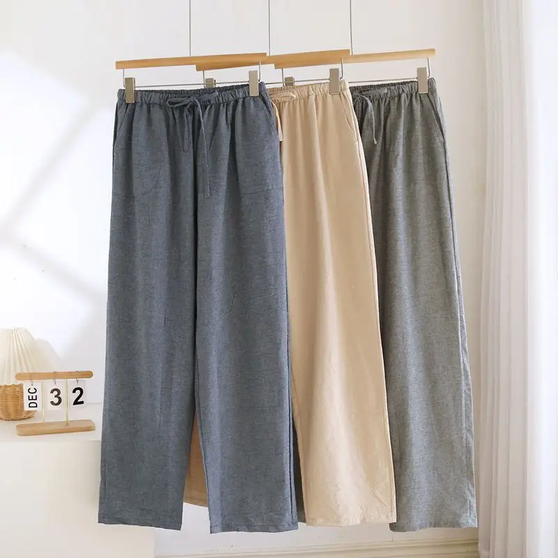 

Solid Color Men's Cotton Pajama Pants for Spring and Summer Thin Loose Fit Home Wear Casual Men's Straight Pajama Pants