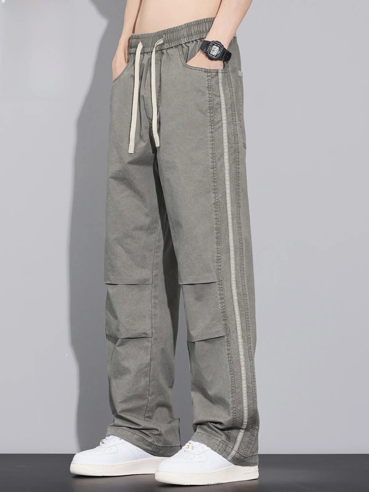 

Мужские повседневные брюки из чистого хлопка, лето 2025, свободные, прямые, немнущиеся, широкие штанины, длинные, повседневные