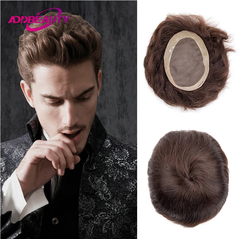 

Brown Men's Capillary Prothesis Addbeauty Fine Mono NPU Man Toupee Human Hair Indian Human Hair Wigs Natural Human Hair Susyem