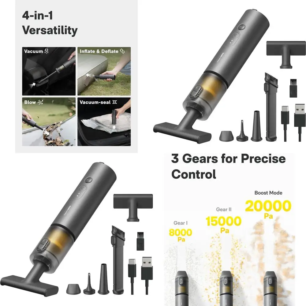 

Портативный беспроводной мини-пылесос 4-в-1 с силой всасывания 20000 Па, воздуходувка для автомобиля, дома и офиса.