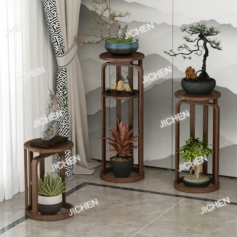 

Антикварная китайская подставка для цветов JC, комнатная подставка для роз, стеллаж для хранения, полка для бонсай, бамбуковая деревянная подставка для цветов, декор для дома, органайзер