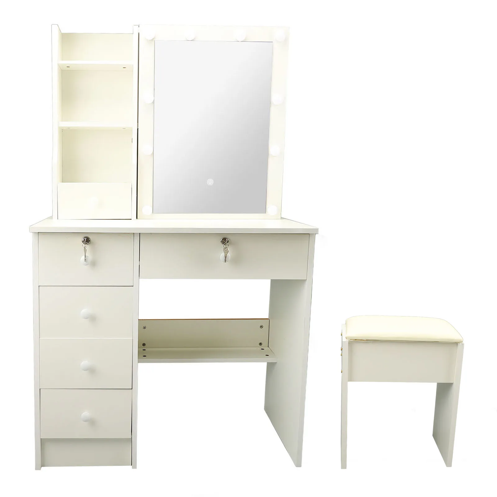

Vanity Desk with Mirror and Lights MDF Modern Makeup Dressing Table with Drawers for Bedroom US Plug 100 to 240V Cream