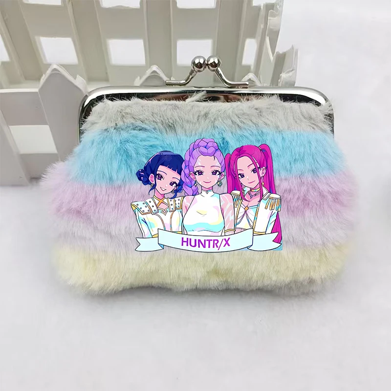Move k-pop Demon Hunters-monedero para mujer, Mini billetera con hebilla de Color arcoíris de dibujos animados, bolsa de almacenamiento de lápiz labial de felpa para mujer, regalos