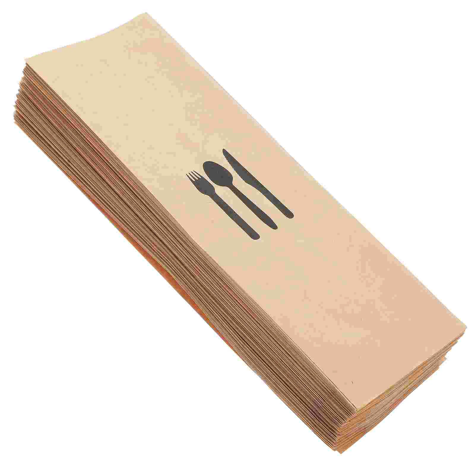 

100 Pcs Foldable Table Kraft Paper Cutlery Set Bags Wedding Utensil Fork Cover Organizer Dining Covers Banquet