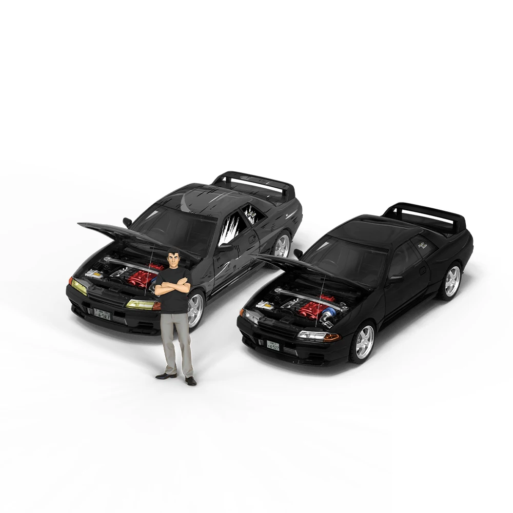 TimeMicro1:64  Initial D GTR R32 Sports Car Diecast Model Car， Simulation Alloy Car Model For Collection & Display & Gift