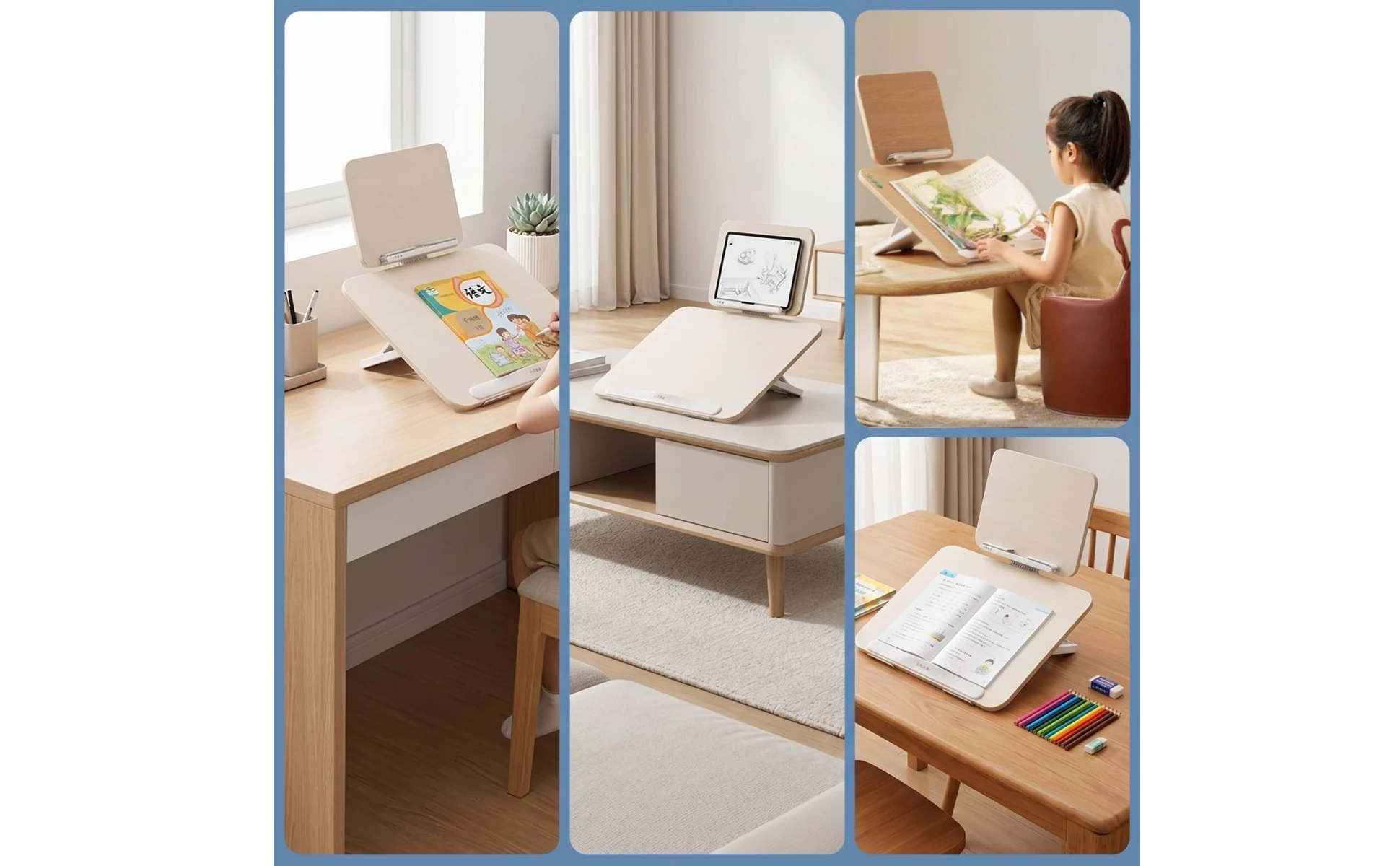 Study Board with Book-Rest Ergonomic Writing Board with Reading Rack Adjustable Writing Slope Stable Desktop Book Stand Compact