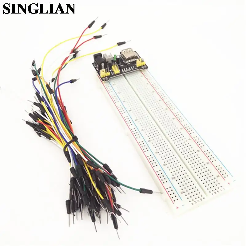 1set Breadboard Kit MB102 Bread Board Power module+MB-102 830 Hole Bread Board +65pcs Jumper Wires