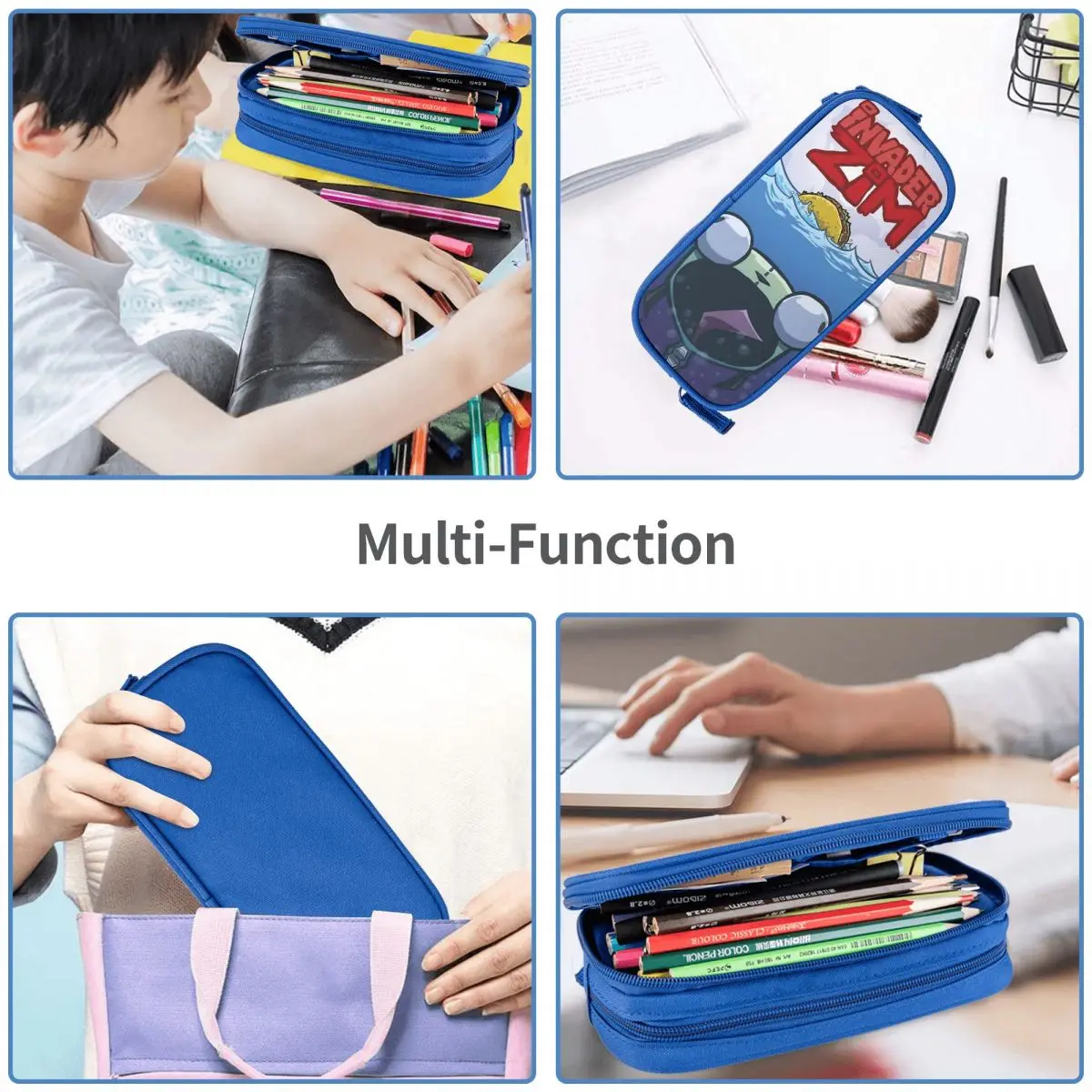 Invader zim filme lápis caso escola lápis casos dupla camada estudantes estética universidade lápis saco papelaria organizador