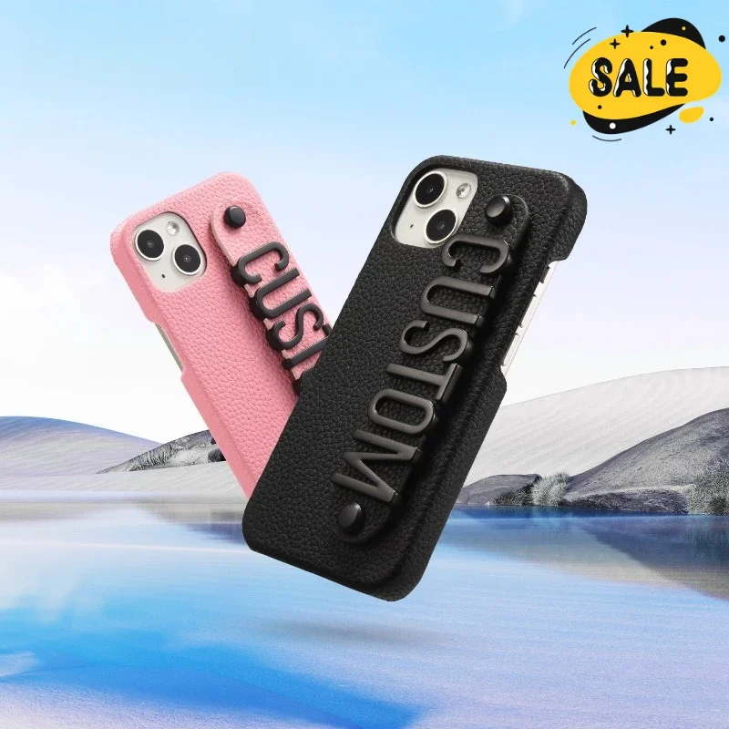 

Custom Name Wristband Leather Personalized Big Letter Name Phone Case for IPhone 11 12 13 14 15 16 Pro Max Protector Cover
