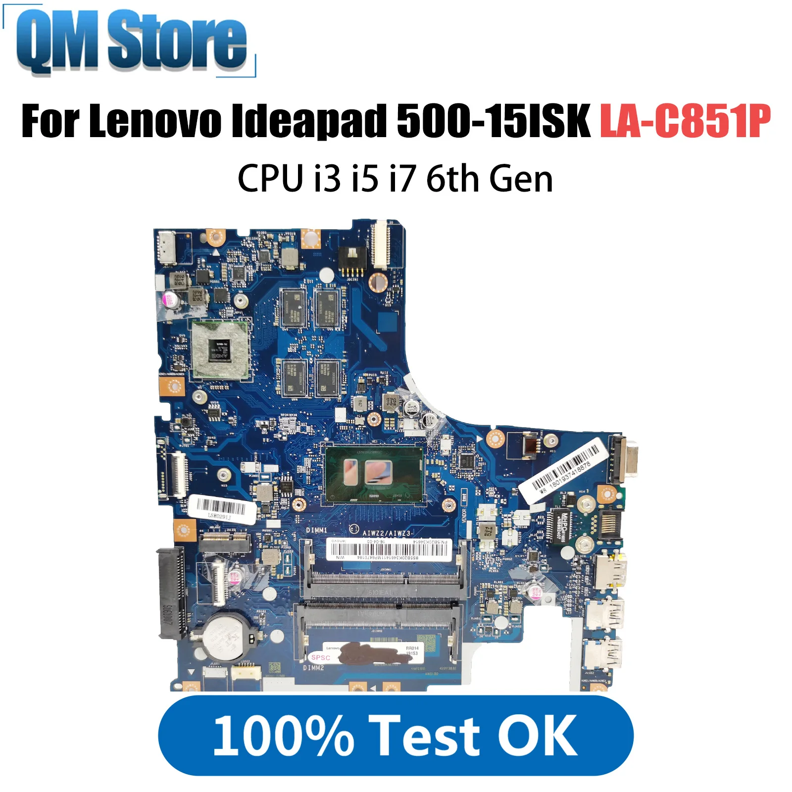 

LA-C851P For Lenovo 500-15ISK Laptop Motherboard With CPU i3 i5 i7 6th Gen R7 M360 V2G AIWZ2/ZIWZ3 100% Tested