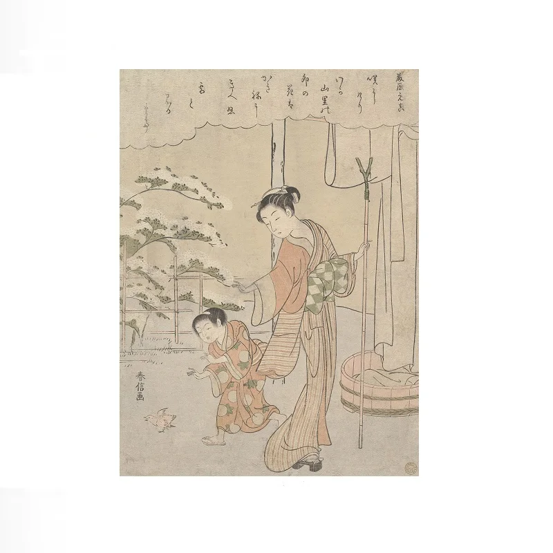 Poem by Fujiwara no Motozane (ca. 860) from the Series Thirty-Six Poets Suzuki Harunobu Japanese, Art Print Canvas Poster