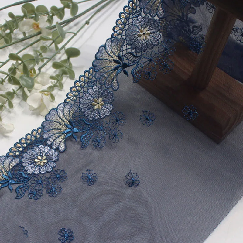 29Yards Dark Blue Embroidery Lace Trim DIY Bra Sewing Accessories Embroidered Lace for Dress Crafts Lignerie