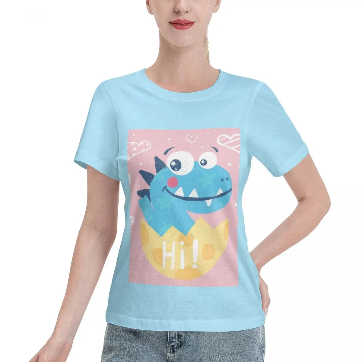 

Dinos_66 Women's 100% Cotton Short Sleeve T-shirt Top Loose Tshirt