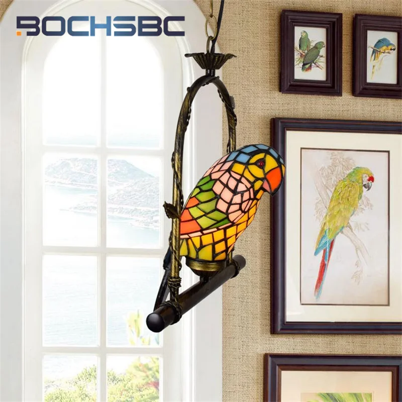 BOCHSBC Tiffany stained glass chandelier parrot style Art Deco corridor aisle glass hotel Villa Hotel restaurant pendant light