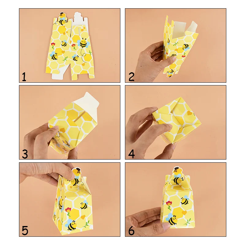 10/20 stücke Bee Papier Candy Boxen Geschenke Box Mit Bändern Für Kind Biene Geburtstag Geschenk Verpackung Box Baby Dusche hochzeit Party Liefert – Detail 8