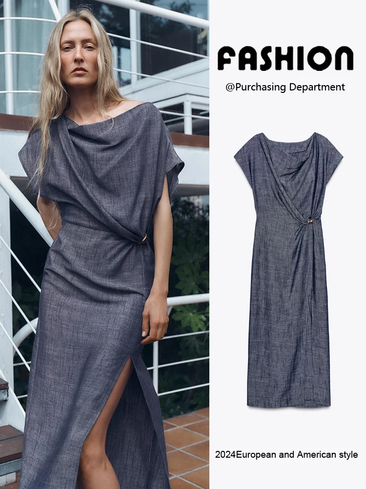 

Summer 2025 New Women's Faion Golden Stier ort Sve Midi Dr Par Pure Color Other 00% Material Midi Dr