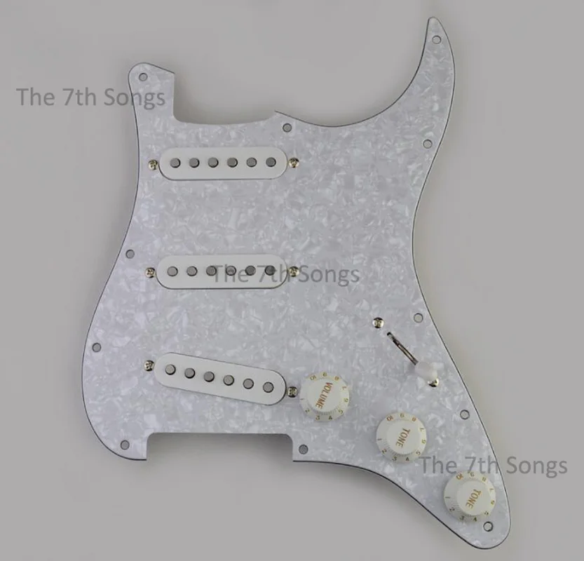 Texas Blues Alnico 5 ST Guitar Loaded Pickguard SSS Bridge 6.8K Black Fibre Baseplate Pickup Guitar Wiring Pre-wired White