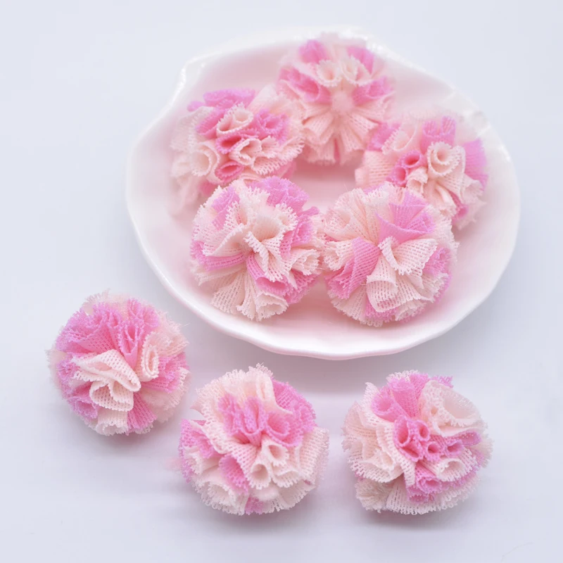 50Pcs 25mm Two-color Elastic Mesh Chiffon Ball for DIY Kids Clothes Hat Shoes Crafts Patches Handmade Baby Headwear Bow Decor