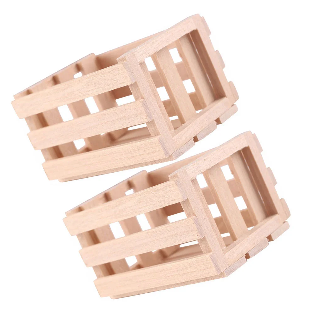 2 Pcs Miniature Candy Toy Wooden Frame Model House Basket Household Glass Storage Holder Ornament