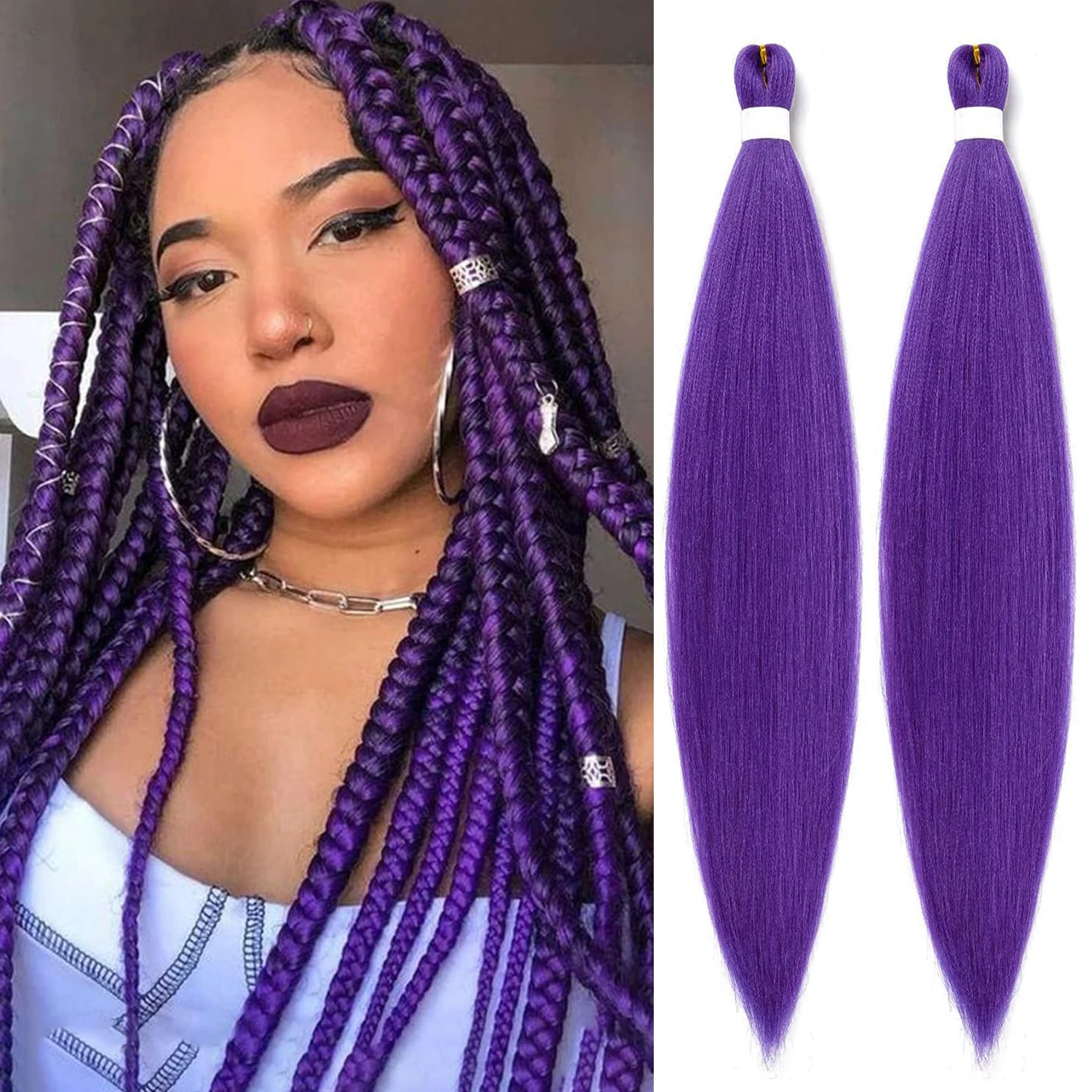 Synthetic Pre-streched Purple Braiding Hair Extensions 26Inch 30 Inch Easy YAKI Texture Twist Braiding Hair For Women Braids