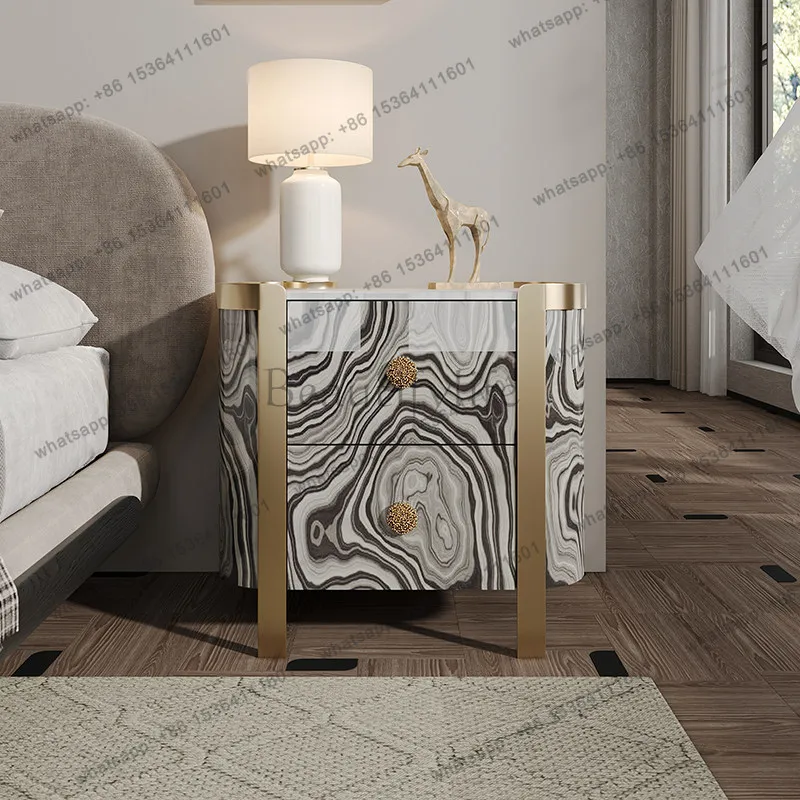 

Italian light luxury marble bedside table in the antique tree tumor skin sofa small side
