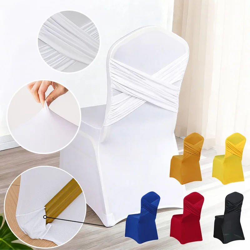 

2/6pcs Wedding Decor Chair Cover Universal Stretch Spandex Chair Covers Two Cross Swag Back Luxury Birthday Party Decoration