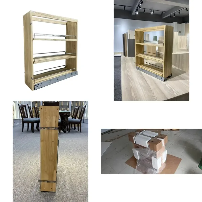 Double slide rail soft closing wooden pull-out kitchen cabinet rack base side bottom installation guide rail storage rack