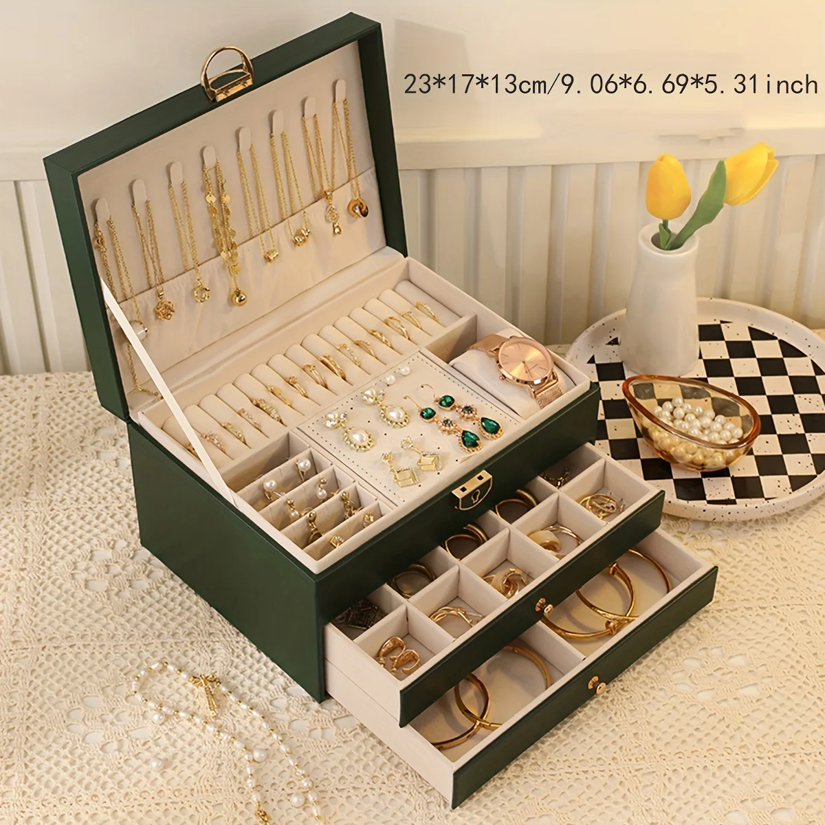 

High-end jewelry boxes necklace earrings earrings earrings bracelet rings exquisite jewelry Golden jewelry large capacity