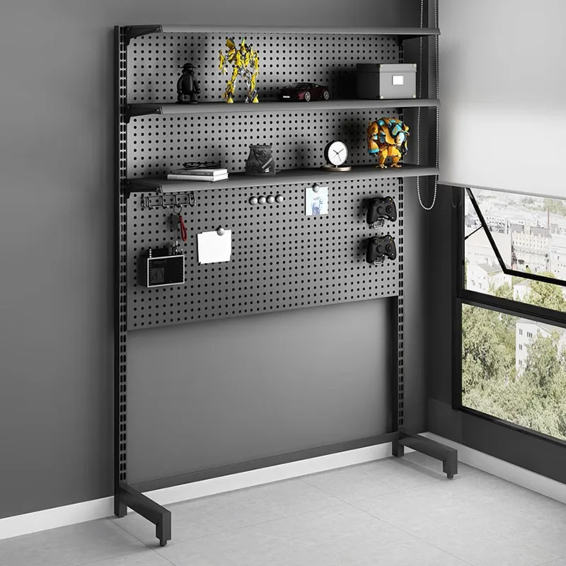 computer desk, storage rack, storage wall, non-punching floor-to-ceiling bookshelf, black 126 * 39 * 195cm